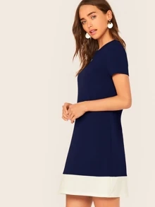 SHEIN Privé Contrast Hem A-line Dress - Navy Blue - View 3
