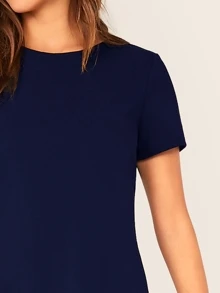 SHEIN Privé Contrast Hem A-line Dress - Navy Blue - View 4
