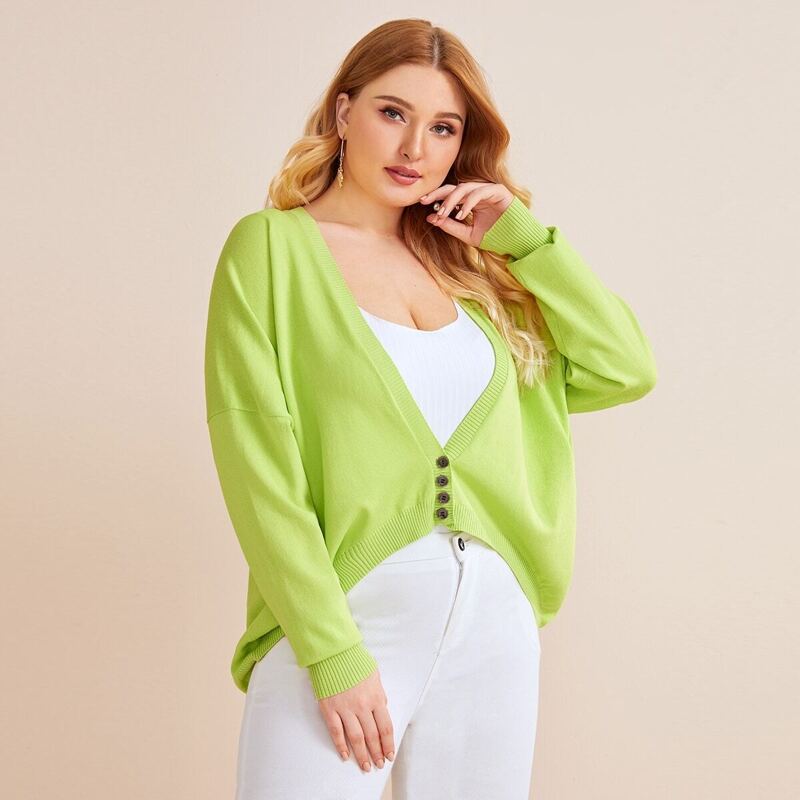 

Plus High Low Drop Shoulder Cardigan, Green
