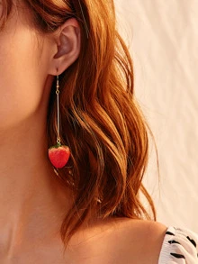 Pendientes largos con diseño de fresa 1 par - Rojo - Ver 1