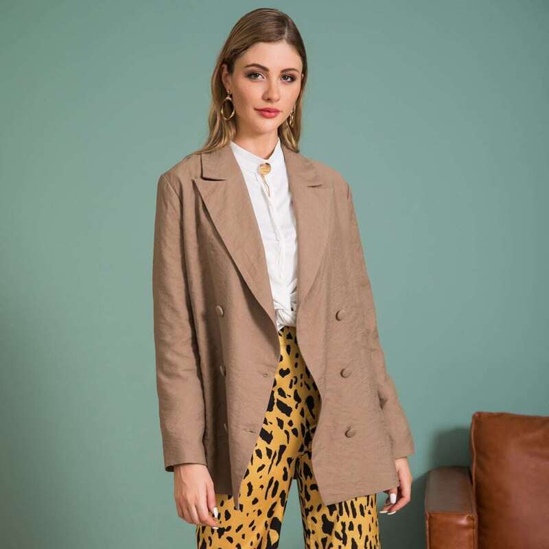 

Double Crazy Solid Double Breasted Blazer, Brown