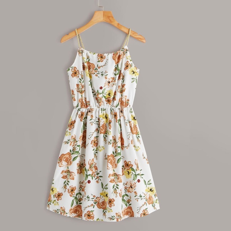 

Floral Print Twist Drawstring Slip Dress, Multicolor