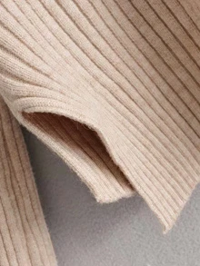 Button Front Rib-knit Solid Cardigan - Apricot - View 5