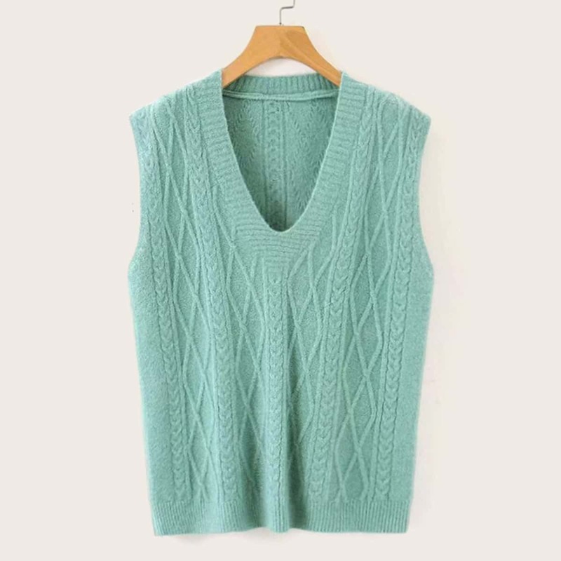 

Cable Knit Solid Vest, Blue