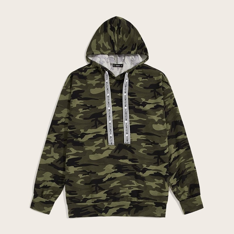 

Guys Camo Print Letter Drawstring Hoodie, Multicolor