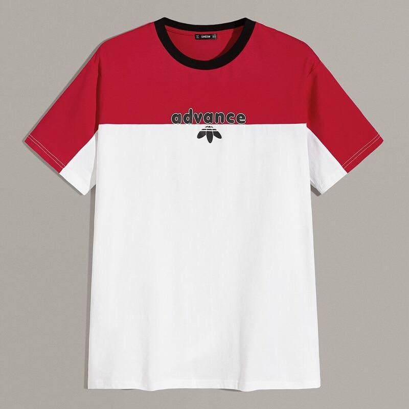 

Guys Contrast Neck Graphic Print Two Tone Tee, White