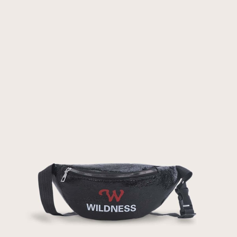 

Letter Print Bum Bag, Black