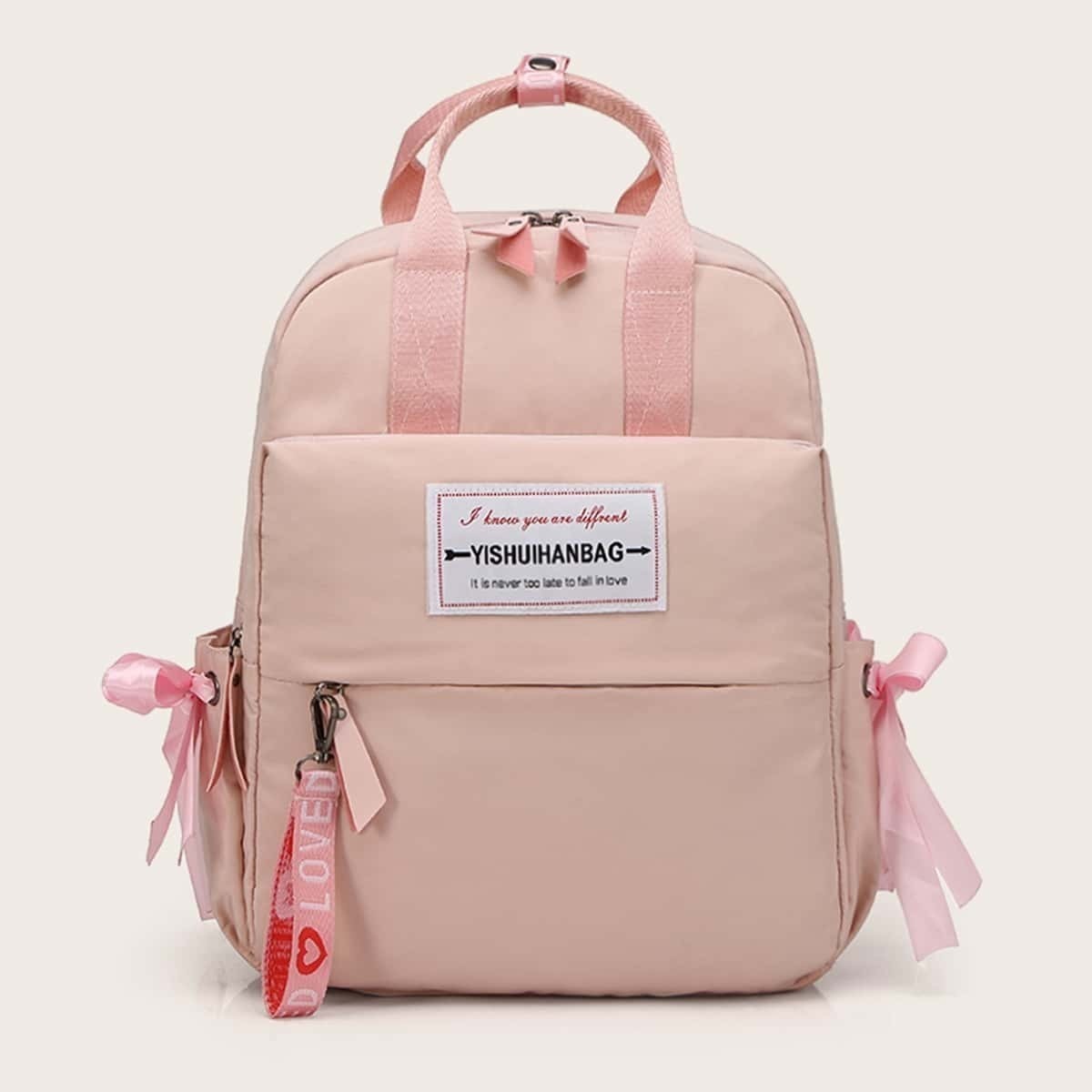 

Bow Tie Detail Satchel Backpack, Pink