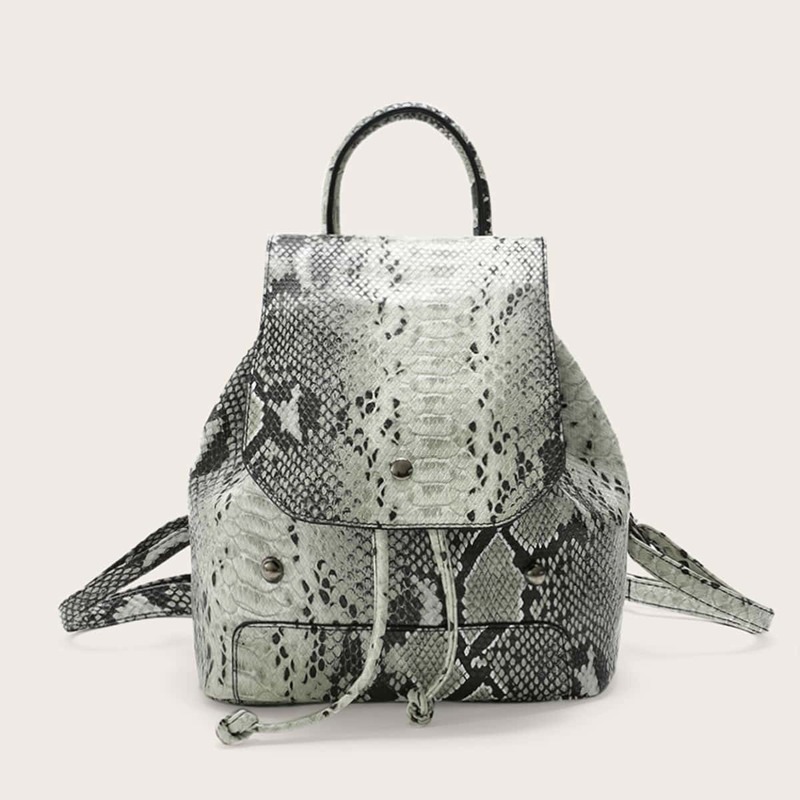 

Snakeskin Print Backpack With Drawstring, Multicolor
