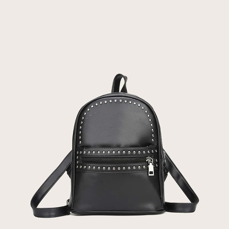 

Studded Decor Curved Top Backpack, Black