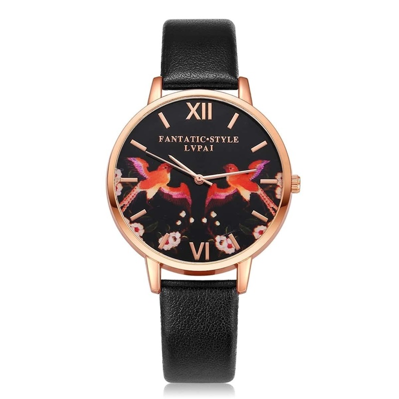 

PU Strap Bird Print Dial Pointer Quartz Watch