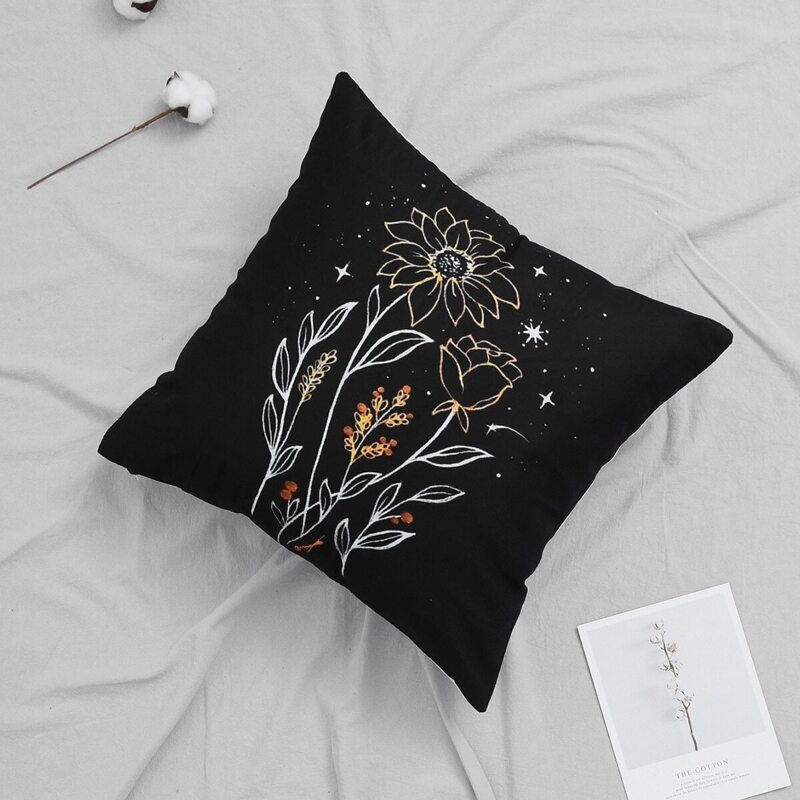 

Flower Print Cushion Cover, Black