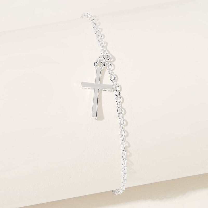 

Cross Decor Chain Anklet, Silver
