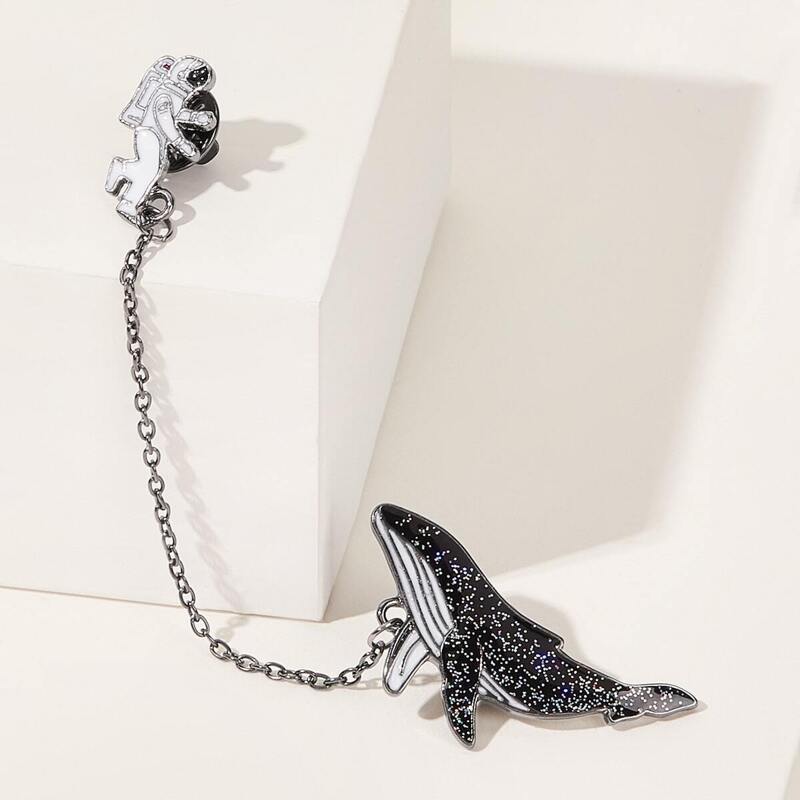 

Astronaut & Whale Design Brooch, Multicolor