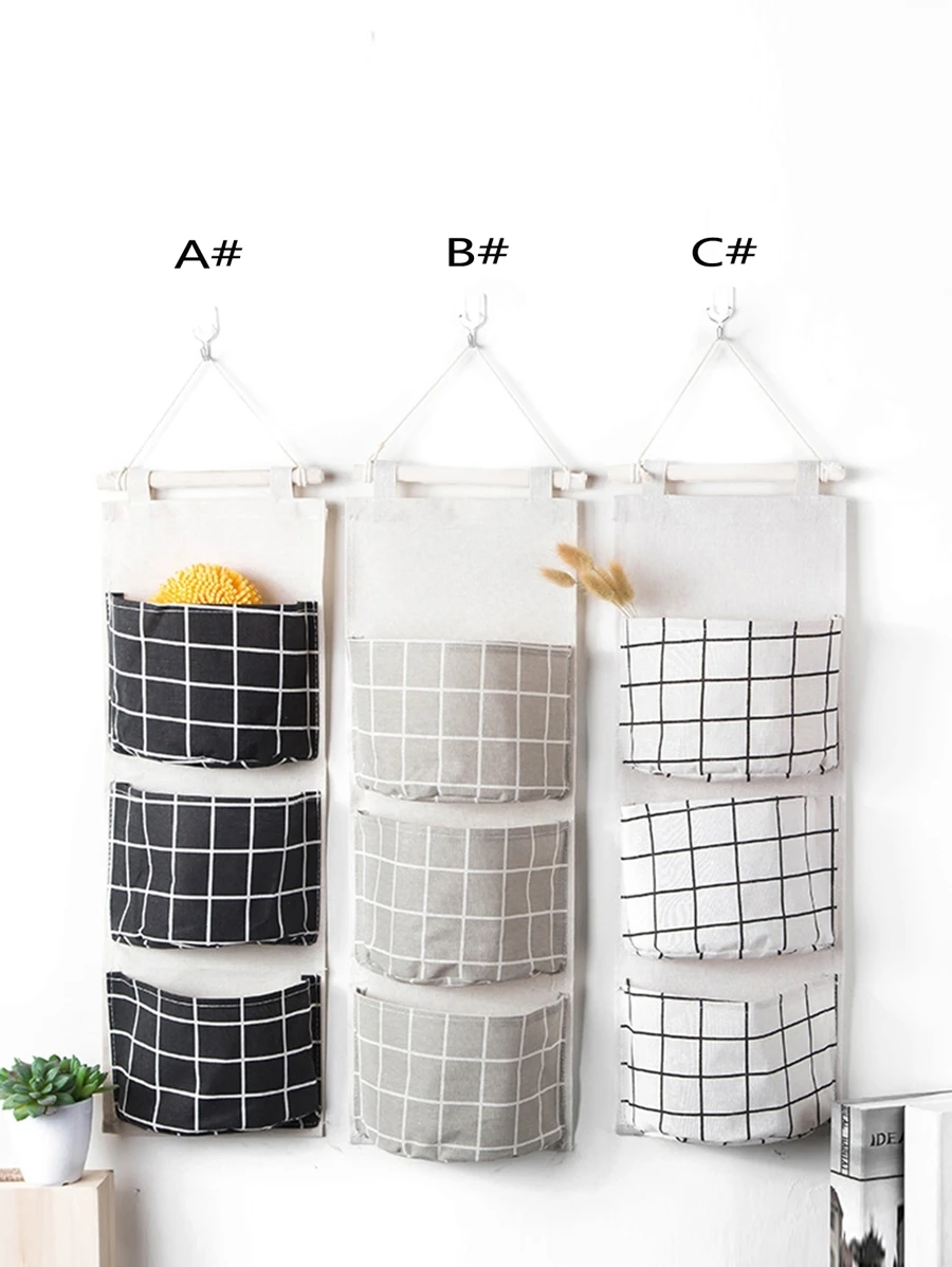 Grid Pattern Wall Hanging Storage Bag 1pc - Multicolor - View 1