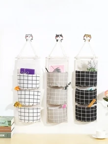 Grid Pattern Wall Hanging Storage Bag 1pc - Multicolor - View 2