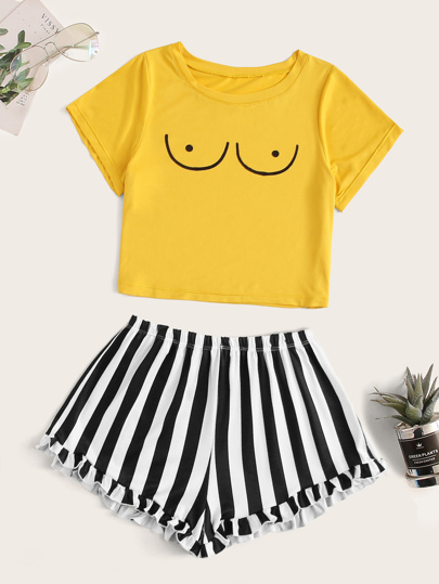 Ensemble de pyjama rayé à imprimé graphique