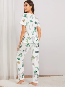 Cactus Print Pajama Set With Eye Cover - Multicolor - View 2
