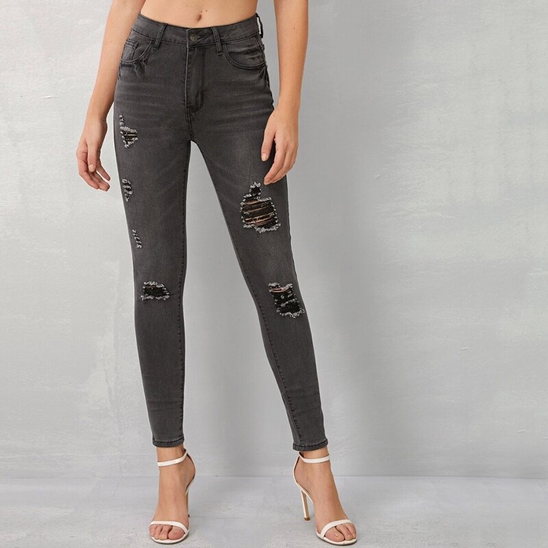 

Ripped Detail Skinny Jeans, Grey