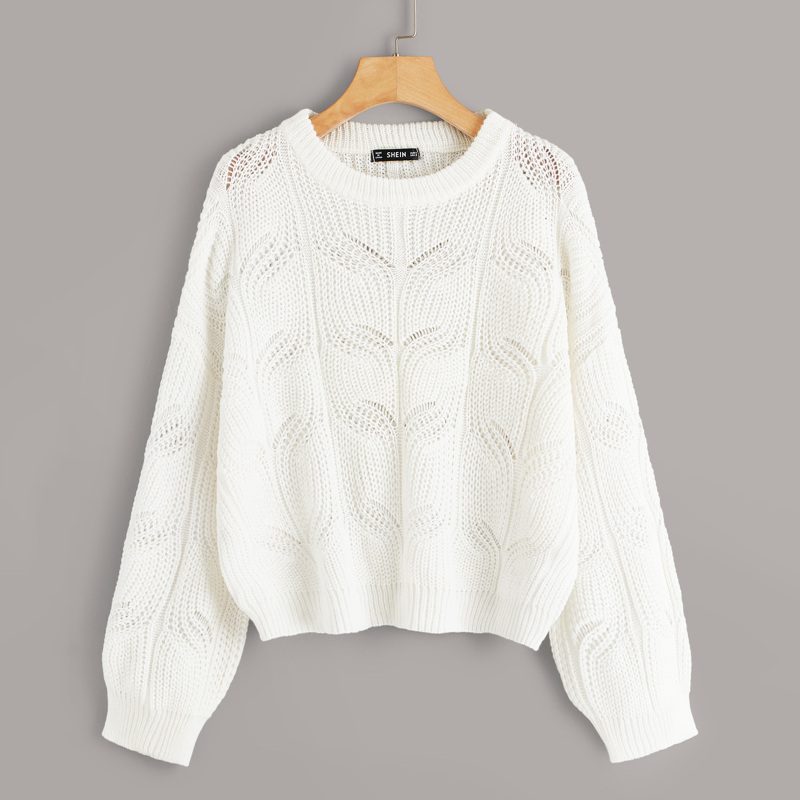 

Solid Drop Shoulder Sweater, White