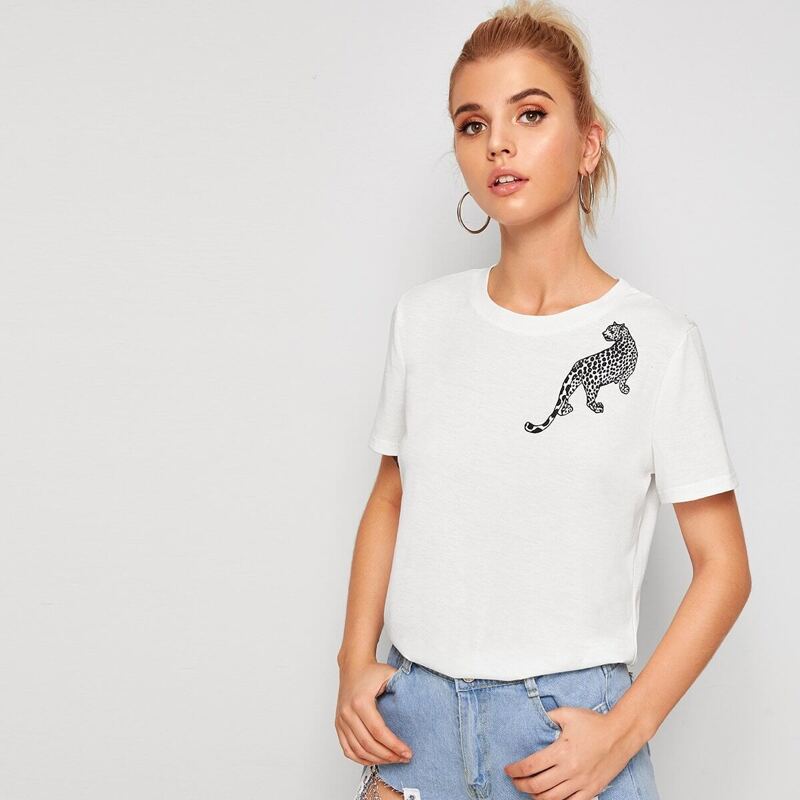 

Leopard Print Short Sleeve Tee, White