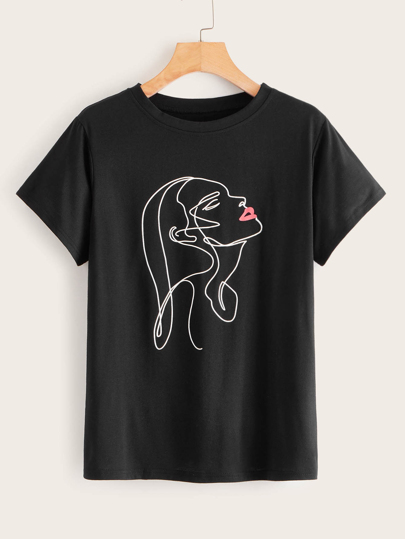 T-shirt avec col rond et imprimé figure