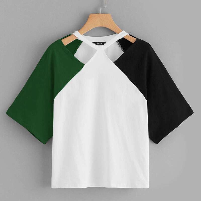 

Plus Colorblock Cut Out Neck Top, Multicolor