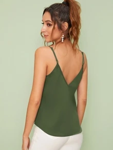 SHEIN Essnce Double V-neck Solid Cami Top - Army Green - View 2