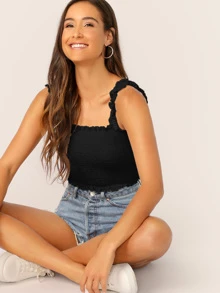 SHEIN Essnce Top fruncido ribete fruncido - Negro - Ver 5