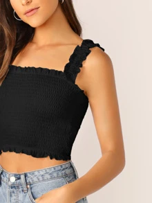 SHEIN Essnce Top fruncido ribete fruncido - Negro - Ver 4