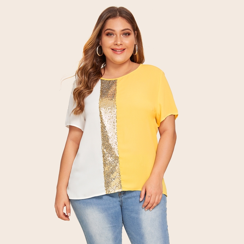 

Plus Contrast Sequin Cut And Sew Top, Yellow