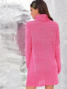 SHEIN High Neck Drop Shoulder Solid Jumper Dress - Pink - View 2