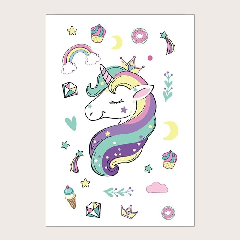

Unicorn Pattern Tattoo Sticker 1sheet, Multicolor