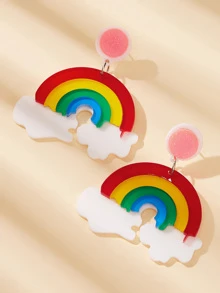 1 Pair Fashionable Minimalist Rainbow Acrylic Earrings - Multicolor - View 2