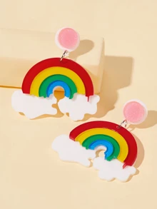 1 Pair Fashionable Minimalist Rainbow Acrylic Earrings - Multicolor - View 1