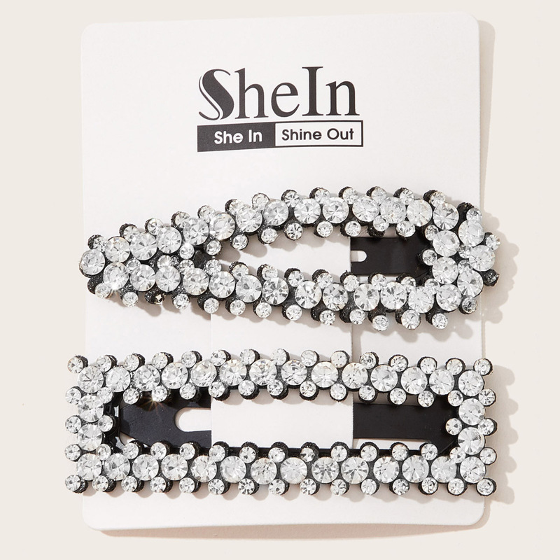 

Rhinestone Decor Hair Snap Clip 2pcs, Silver