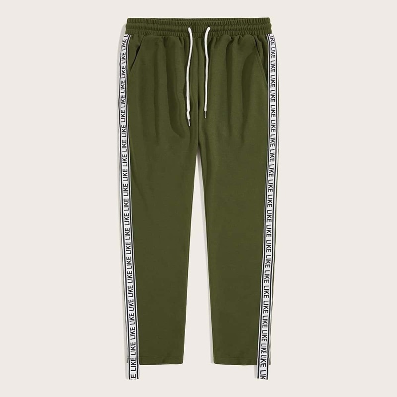 

Guys Drawstring Waist Letter Tape Pants, Army green