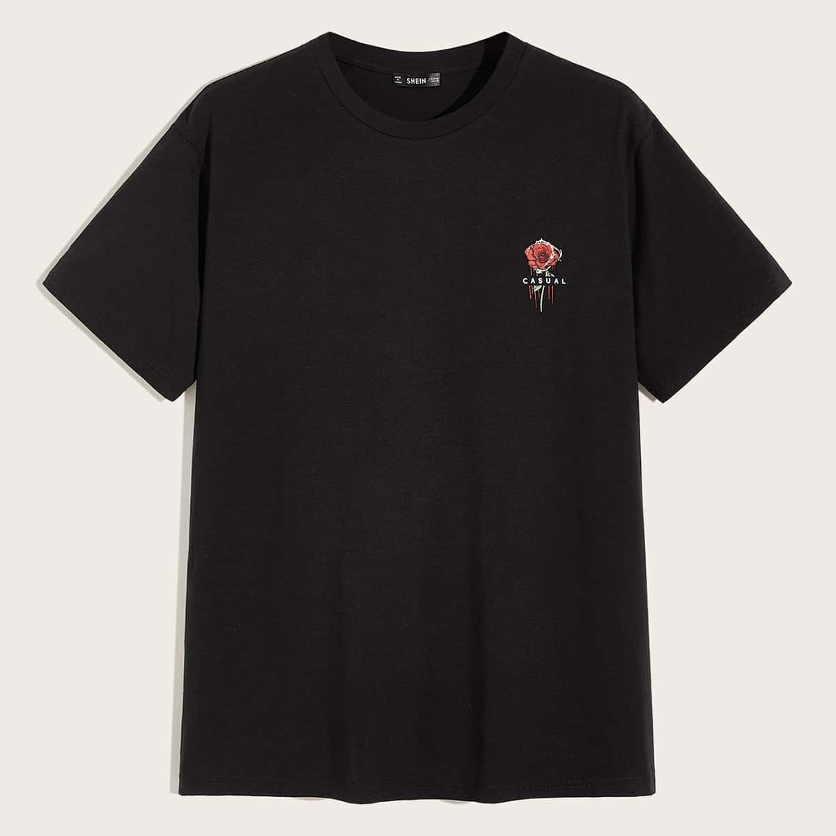 

Guys Rose and Letter Print Tee, Black