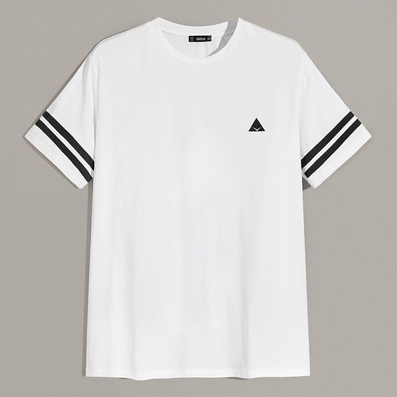 

Guys Geo Print Striped Sleeve Tee, White