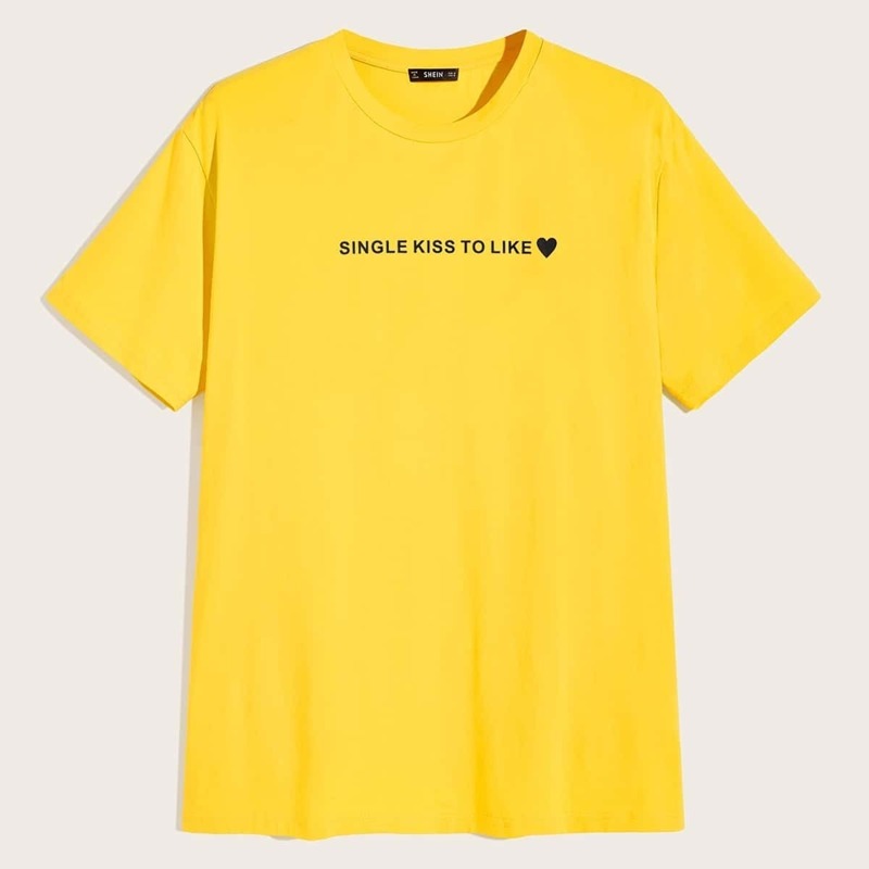 

Guys Slogan and Heart Print Tee, Yellow bright