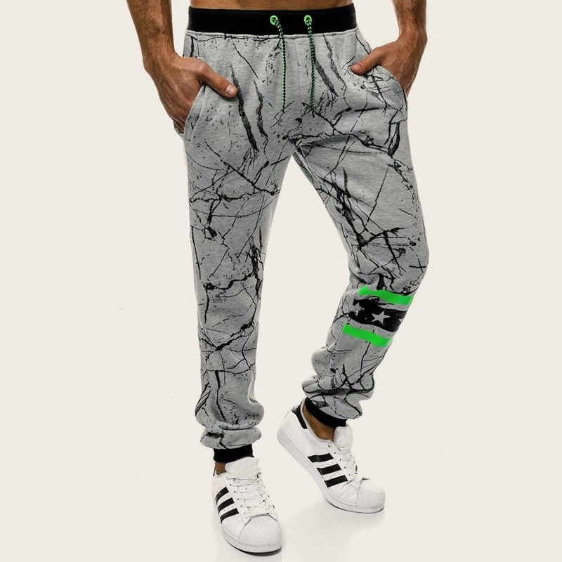 

Guys Star Print Contrast Binding Sweatpants, Grey