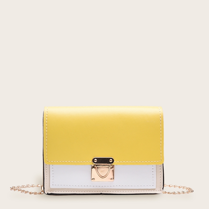 

Push Lock Two Tone Chain Bag, Multicolor