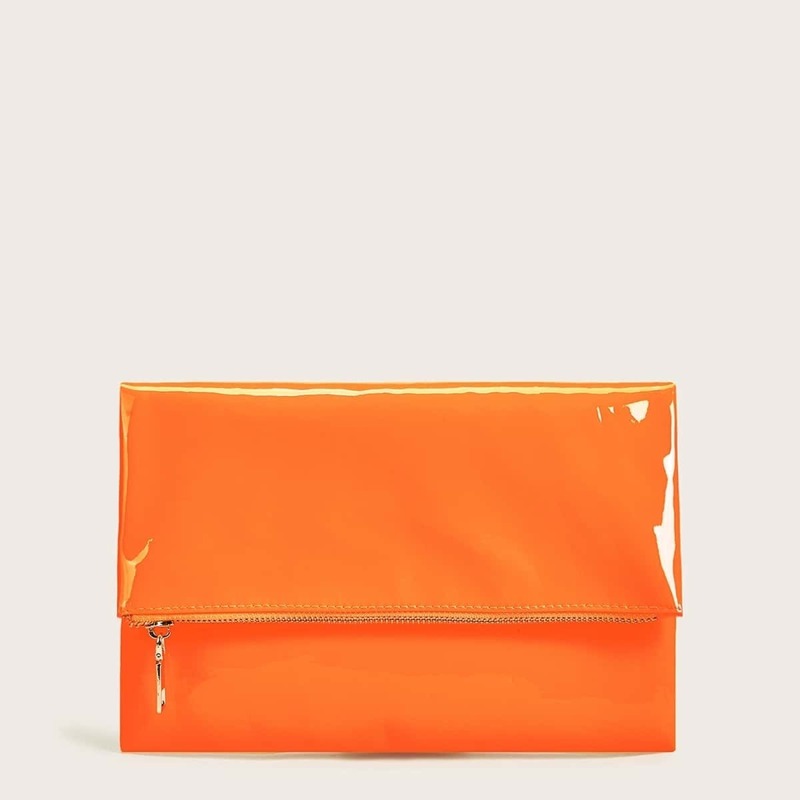 

Neon Orange Fold Over Clutch Bag