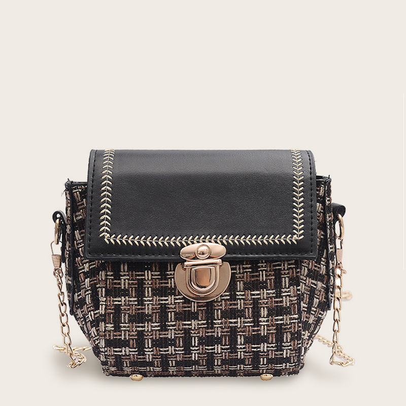 

Push Lock Tweed Chain Bag, Multicolor