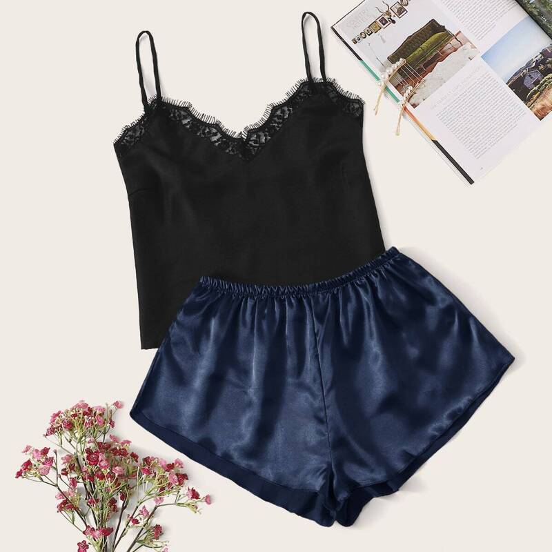 

Eyelash Lace Satin Cami PJ Set, Multicolor