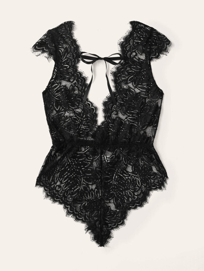 Body teddy con encaje floral de pestaña