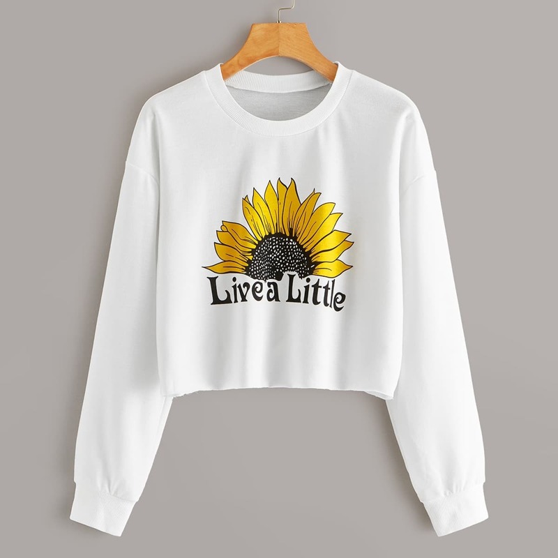 

Letter And Sunflower Print Sweatshirt, White