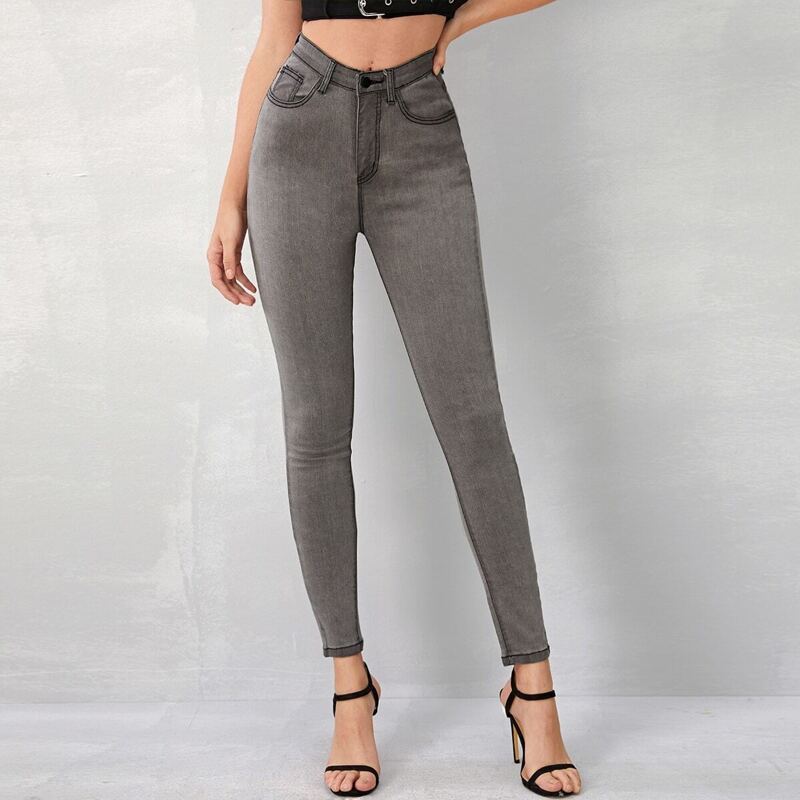

Grey Wash Topstitching Skinny Jeans