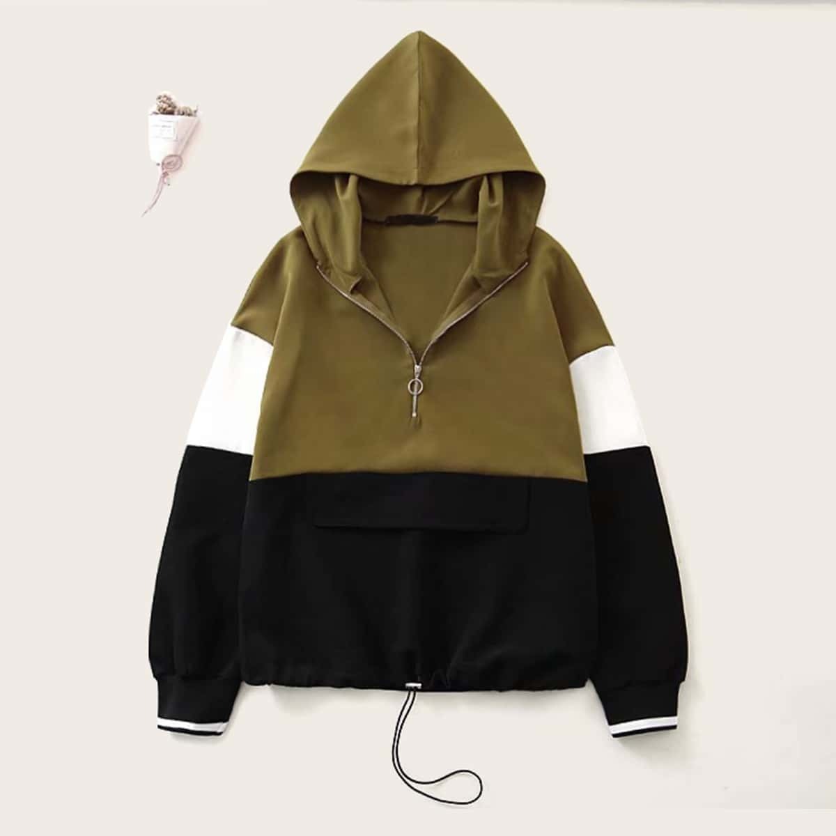 

Colorblock Zip Half Hooded Sweatshirt, Multicolor