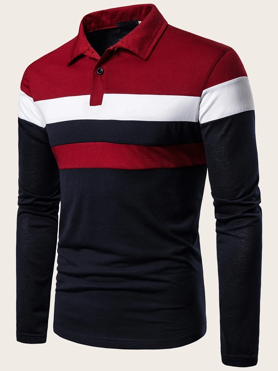 Manfinity Homme Men Color Block Collar Polo Shirt, For Going Out, For Husband & Daddy - Multicolor - View 1
